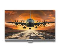 Militärflugzeug landet auf Airforce Runways Against Beautiful DuSky Metall Visitenkartenetui für Männer Frauen Slim Pocket Geldbörse Multi Wallet Professionelle Pocket Card Holder für Namenskarte