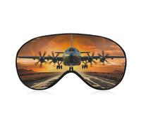 Militärflugzeug landet auf Landebahnen der Luftwaffe gegen schöne dunkle Schlafmaske, weiche, bequeme Augenmaske mit verstellbarem Riemen, Augenabdeckung, Augenschutz für Männer und Frauen, Arbeit,