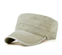 Military Army Style Cap Herren Vintage Washed Cotton Flat Baseballmütze Unisex Freizeit Outdoor Sonnen Kappe (as3, Numeric, Numeric_56, Numeric_59, Khaki)