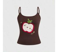 Millennium Vintage Frühling/Sommer Basic vielseitige Apfel bestickte Blumen Knopf Dekor Große Größen Trägerhemd und Trägershirt