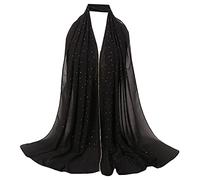MilyaDE Damen Chiffon Kopftuch mit Strass, Lang Shawl Leichter Schal für Abendkleider, Elegantes Halstuch Hijab 70 * 180cm (Schwarz)
