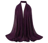 MilyaDE Damen Chiffon Kopftuch mit Strass, Lang Shawl Leichter Schal für Abendkleider, Elegantes Halstuch Hijab 70 * 180cm (Dunkellila)