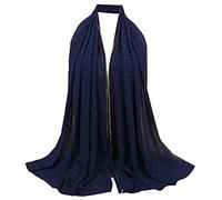 MilyaDE Damen Chiffon Kopftuch mit Strass, Lang Shawl Leichter Schal für Abendkleider, Elegantes Halstuch Hijab 70 * 180cm (Dunkelblau)