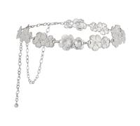 MilyaDE Damen Kettengürtel Blumen Förmig Taillengürtel Hüftkette Gürtel aus Metall für Abendkleider Sommeroutfits, Silber