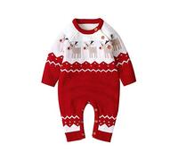 mimixiong Baby Weihnachts Spielanzug Gestrickte Rentieroverall Outfits (Rot, 6-12 Monate/80)