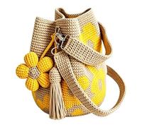 Mimoqk Crochet Tote Bag, Handmade Flower Purse, Boho Style Handbag, Lightweight Summer Carry, for Beach Travel Vacation Cruise Boating Gym Lunch Swim Shower Wet Items Sand Dock 30x25x15cm