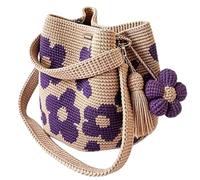 Mimoqk Crochet Tote Bag, Handmade Flower Purse, Boho Style Handbag, Lightweight Summer Carry, for Beach Travel Vacation Cruise Boating Gym Lunch Swim Shower Wet Items Sand Dock 30x25x15cm