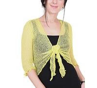 Mimosa Damen gehäkelter Bolero offener Cardigan Glitzer oder einfarbige super Dehnbare Spitzen-Fischnetz-Strickjacke Normal und Übergröße