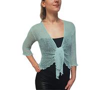 Mimosa Damen gehäkelter Bolero offener Cardigan Glitzer oder einfarbige super Dehnbare Spitzen-Fischnetz-Strickjacke Normal und Übergröße