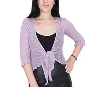 Mimosa Damen gehäkelter Bolero offener Cardigan Glitzer oder einfarbige super Dehnbare Spitzen-Fischnetz-Strickjacke Normal und Übergröße