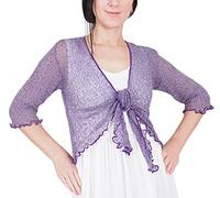 Mimosa Damen gehäkelter Bolero offener Cardigan Glitzer oder einfarbige super Dehnbare Spitzen-Fischnetz-Strickjacke Normal und Übergröße