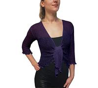 Mimosa Damen gehäkelter Bolero offener Cardigan Glitzer oder einfarbige super Dehnbare Spitzen-Fischnetz-Strickjacke Normal und Übergröße