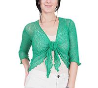 Mimosa Damen gehäkelter Bolero offener Cardigan Glitzer oder einfarbige super Dehnbare Spitzen-Fischnetz-Strickjacke Normal und Übergröße