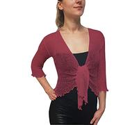 Mimosa Damen gehäkelter Bolero offener Cardigan Glitzer oder einfarbige super Dehnbare Spitzen-Fischnetz-Strickjacke Normal und Übergröße