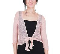 Mimosa Damen gehäkelter Bolero offener Cardigan Glitzer oder einfarbige super Dehnbare Spitzen-Fischnetz-Strickjacke Normal und Übergröße