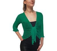 Mimosa Damen gehäkelter Bolero offener Cardigan Glitzer oder einfarbige super Dehnbare Spitzen-Fischnetz-Strickjacke Normal und Übergröße