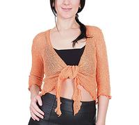 Mimosa Damen gehäkelter Bolero offener Cardigan Glitzer oder einfarbige super Dehnbare Spitzen-Fischnetz-Strickjacke Normal und Übergröße
