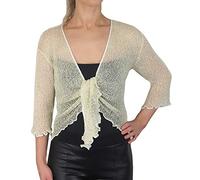 Mimosa Damen gehäkelter Bolero offener Cardigan Glitzer oder einfarbige super Dehnbare Spitzen-Fischnetz-Strickjacke Normal und Übergröße