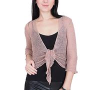 Mimosa Damen gehäkelter Bolero offener Cardigan Glitzer oder einfarbige super Dehnbare Spitzen-Fischnetz-Strickjacke Normal und Übergröße