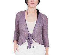 Mimosa Damen gehäkelter Bolero offener Cardigan Glitzer oder einfarbige super Dehnbare Spitzen-Fischnetz-Strickjacke Normal und Übergröße