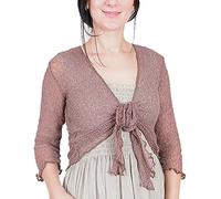 Mimosa Damen gehäkelter Bolero offener Cardigan Glitzer oder einfarbige super Dehnbare Spitzen-Fischnetz-Strickjacke Normal und Übergröße