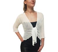 Mimosa Damen gehäkelter Bolero offener Cardigan Glitzer oder einfarbige super Dehnbare Spitzen-Fischnetz-Strickjacke Normal und Übergröße