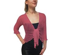 Mimosa Damen gehäkelter Bolero offener Cardigan Glitzer oder einfarbige super Dehnbare Spitzen-Fischnetz-Strickjacke Normal und Übergröße