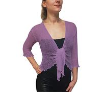 Mimosa Damen gehäkelter Bolero offener Cardigan Glitzer oder einfarbige super Dehnbare Spitzen-Fischnetz-Strickjacke Normal und Übergröße