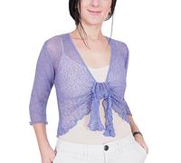 Mimosa Damen gehäkelter Bolero offener Cardigan Glitzer oder einfarbige super Dehnbare Spitzen-Fischnetz-Strickjacke Normal und Übergröße