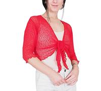 Mimosa Damen gehäkelter Bolero offener Cardigan Glitzer oder einfarbige super Dehnbare Spitzen-Fischnetz-Strickjacke Normal und Übergröße
