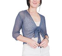 Mimosa Damen gehäkelter Bolero offener Cardigan Glitzer oder einfarbige super Dehnbare Spitzen-Fischnetz-Strickjacke Normal und Übergröße