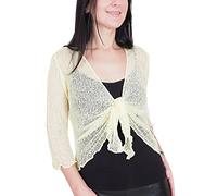Mimosa Damen gehäkelter Bolero offener Cardigan Glitzer oder einfarbige super Dehnbare Spitzen-Fischnetz-Strickjacke Normal und Übergröße