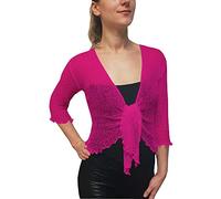 Mimosa Damen gehäkelter Bolero offener Cardigan Glitzer oder einfarbige super Dehnbare Spitzen-Fischnetz-Strickjacke Normal und Übergröße