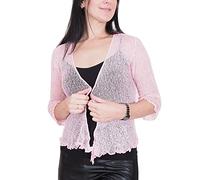 Mimosa Damen gehäkelter Bolero offener Cardigan Glitzer oder einfarbige super Dehnbare Spitzen-Fischnetz-Strickjacke Normal und Übergröße