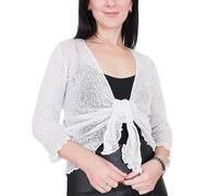 Mimosa Damen gehäkelter Bolero offener Cardigan Glitzer oder einfarbige super Dehnbare Spitzen-Fischnetz-Strickjacke Normal und Übergröße