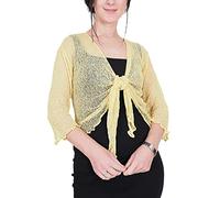 Mimosa Damen gehäkelter Bolero offener Cardigan Glitzer oder einfarbige super Dehnbare Spitzen-Fischnetz-Strickjacke Normal und Übergröße