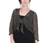 Mimosa Damen gehäkelter Bolero offener Cardigan Glitzer oder einfarbige super Dehnbare Spitzen-Fischnetz-Strickjacke Normal und Übergröße
