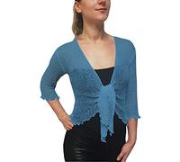 Mimosa Damen gehäkelter Bolero offener Cardigan Glitzer oder einfarbige super Dehnbare Spitzen-Fischnetz-Strickjacke Normal und Übergröße