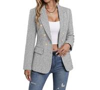 Mina Self 2024 Tweed-Blazer für Damen, Weihnachten, vollständig gefüttert, warm, modisch, lässig, elegant, Arbeitsjacke, Manteltaschen, Fischgräten/Grau, XL