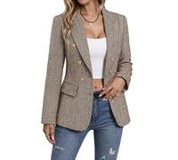 Mina Self 2024 Tweed-Blazer für Damen, Weihnachten, vollständig gefüttert, warm, modisch, lässig, elegant, Arbeitsjacke, Manteltaschen, Fischgräten/Braun, XL