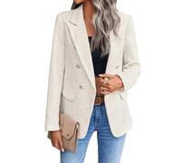 Mina Self 2024 Winter-Tweed-Blazer für Damen, vollständig gefüttert, warm, modisch, Business, lässig, elegant, kariert, Jacke mit Taschen, 1-Tweed/Beige, XL