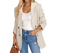 Mina Self 2025 Damen Frühling Kapuze Blazer Jacke Zweireihig Oversize Lose Voll Gefüttert Arbeit Büro Anzug mit Taschen, Beige, XL