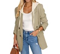 Mina Self 2025 Damen Frühling Kapuze Blazer Jacke Zweireihig Oversize Lose Voll Gefüttert Arbeit Büro Anzug mit Taschen, Kaffee, XL