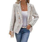 Mina Self 2025 Damen Frühling Tweed Blazer Plaid Mode Slim Voll Gefüttert Zweireiher Casual Arbeitsjacke mit Taschen, 3-kariert, Beige, XL