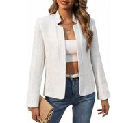 Mina Self 2025 Damen Tweed-Blazer, leicht, kariert, vorne offen, Stehkragen, vollständig gefüttert, lässig, modisch, elegante Jacke, 2-kariert, beige, XL