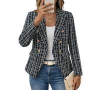 Mina Self 2025 Herbst Damen Tweed Plaid Blazer Jacke - Modischer, schlanker, voll gefütterter zweireihiger lässiger Arbeitsmantel (Taschen), 3-kariert, Schwarz, XL