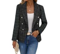 Mina Self 2025 Herbst Damen Tweed Plaid Blazer Jacke - Modischer, schlanker, voll gefütterter zweireihiger lässiger Arbeitsmantel (Taschen), 2-kariert, schwarz, L
