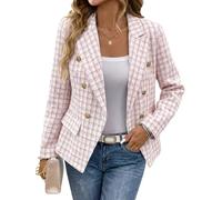 Mina Self 2025 Herbst Damen Tweed Plaid Blazer Jacke - Modischer, schlanker, voll gefütterter zweireihiger lässiger Arbeitsmantel (Taschen), Pink, XL