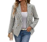 Mina Self 2025 Herbst Damen Tweed Plaid Blazer Jacke - Modischer, schlanker, voll gefütterter zweireihiger lässiger Arbeitsmantel (Taschen), Schwarz, L