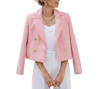 Mina Self Damen Tweed-Blazer für den Herbst - Eleganter, voll gefütterter, modischer, schickes, lässiges, süßes Mantel mit Taschen, Rosa, XXL
